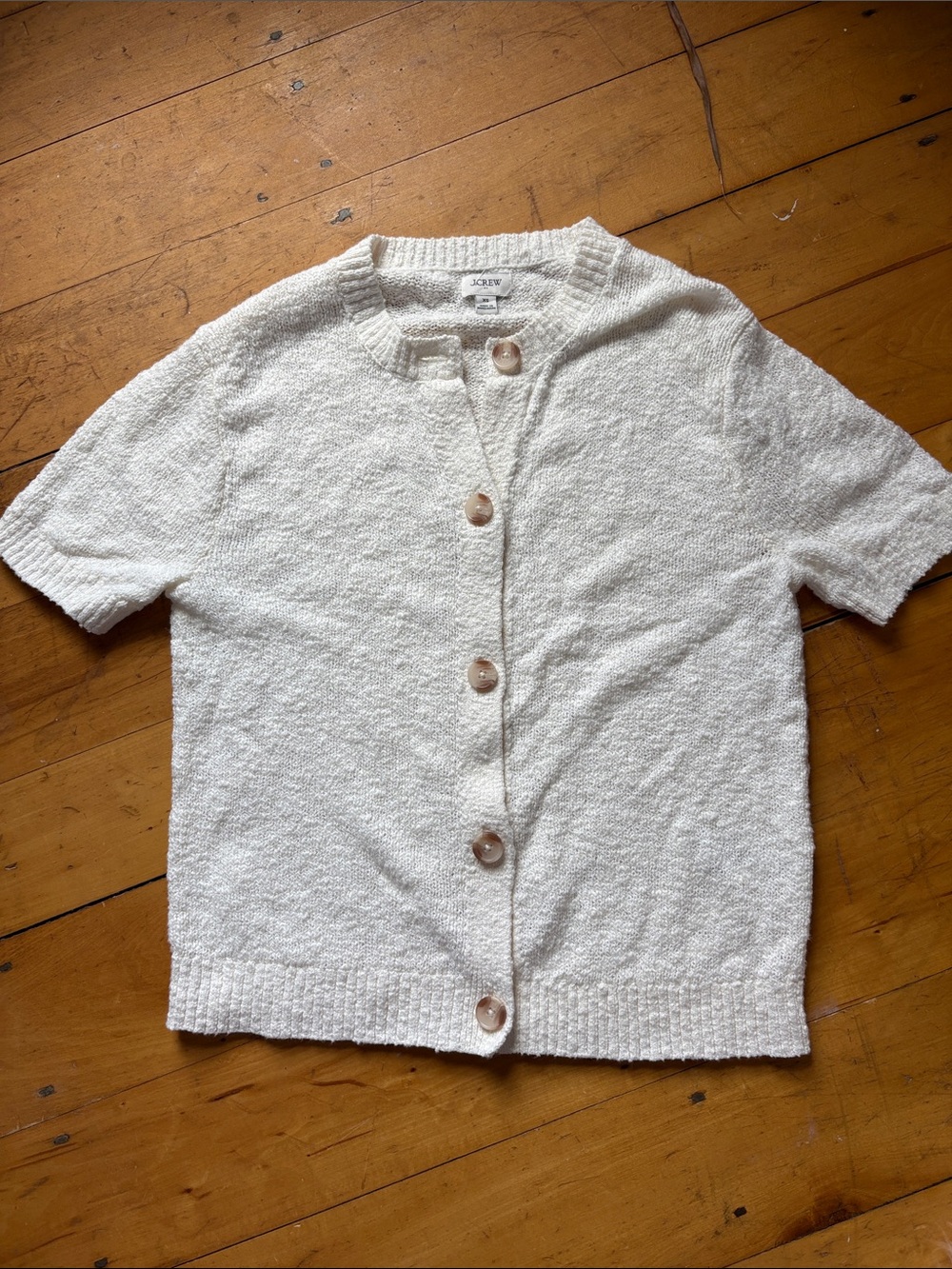J. Crew Cream Short-Sleeve Bouclé Button Cardigan